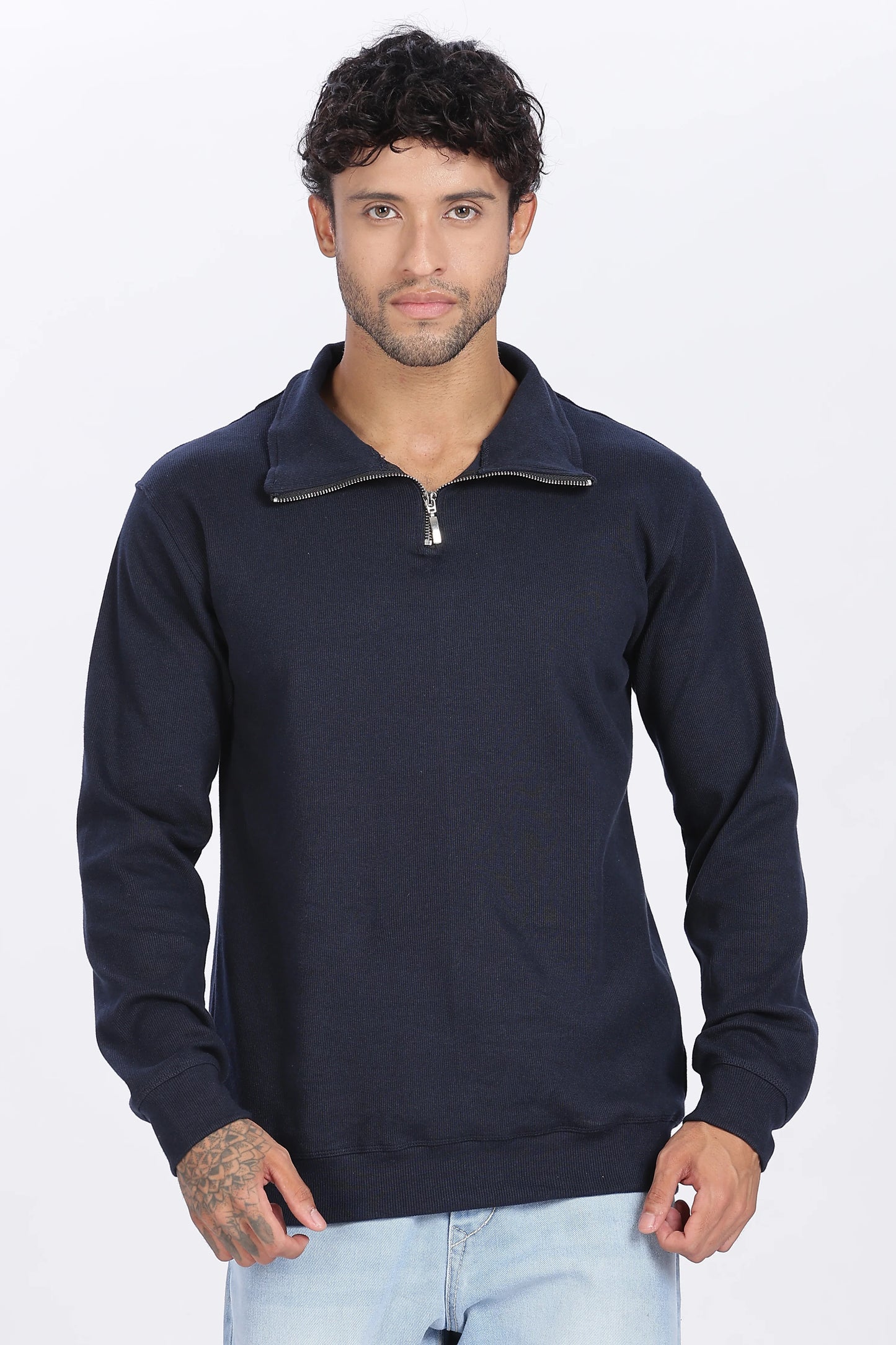 Navy Blue Quarter-Zip Sweatshirt Minimal Style & Premium Quality