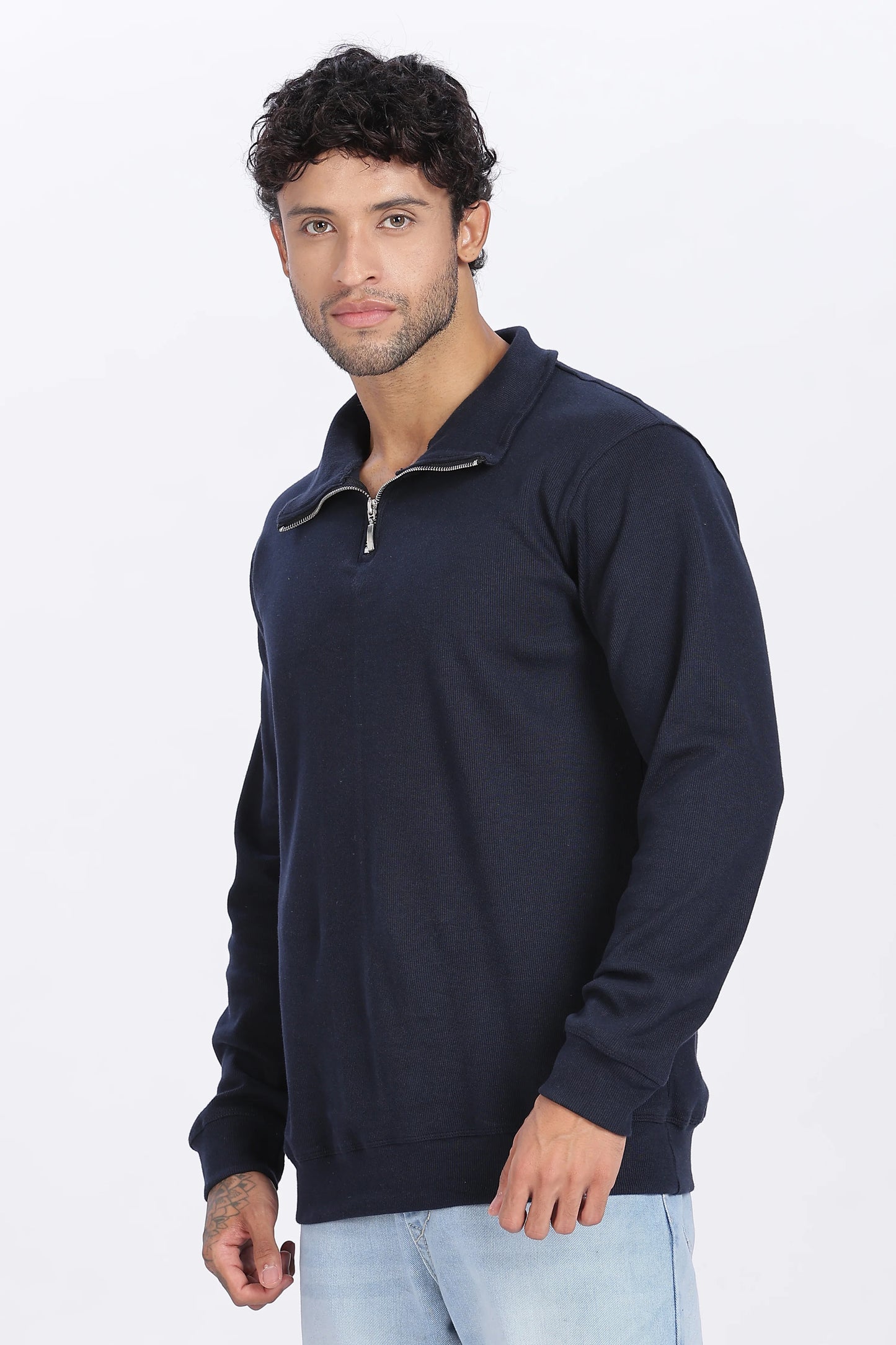 Navy Blue Quarter-Zip Sweatshirt Minimal Style & Premium Quality
