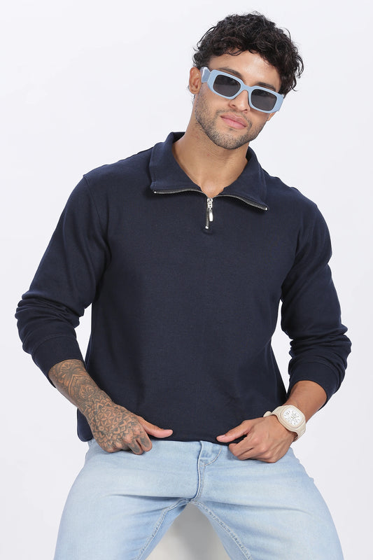 Navy Blue Quarter-Zip Sweatshirt Minimal Style & Premium Quality