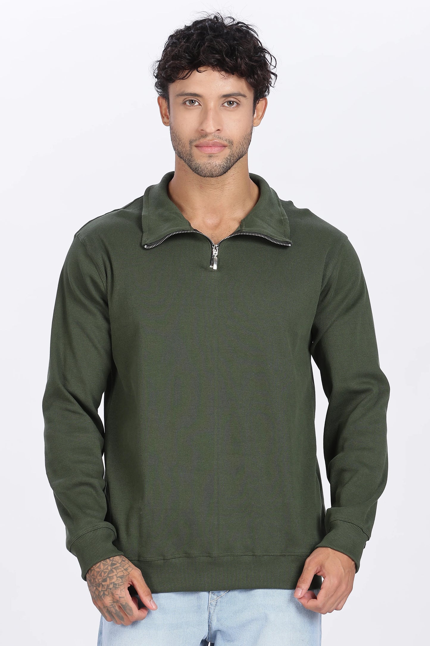 Green Quarter-Zip Sweatshirt Minimal, Comfortable & Stylish