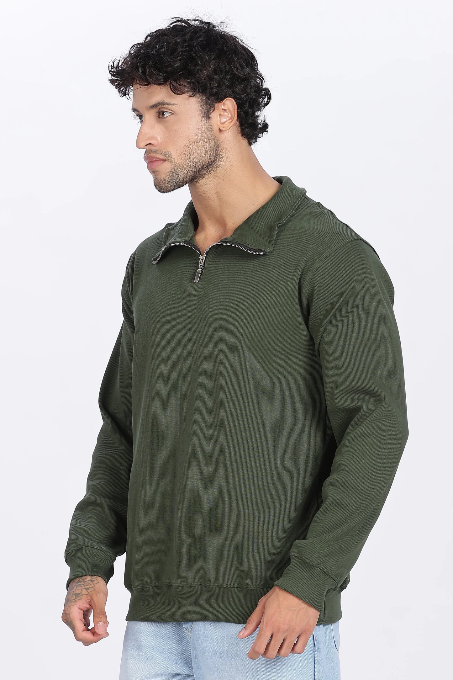 Green Quarter-Zip Sweatshirt Minimal, Comfortable & Stylish