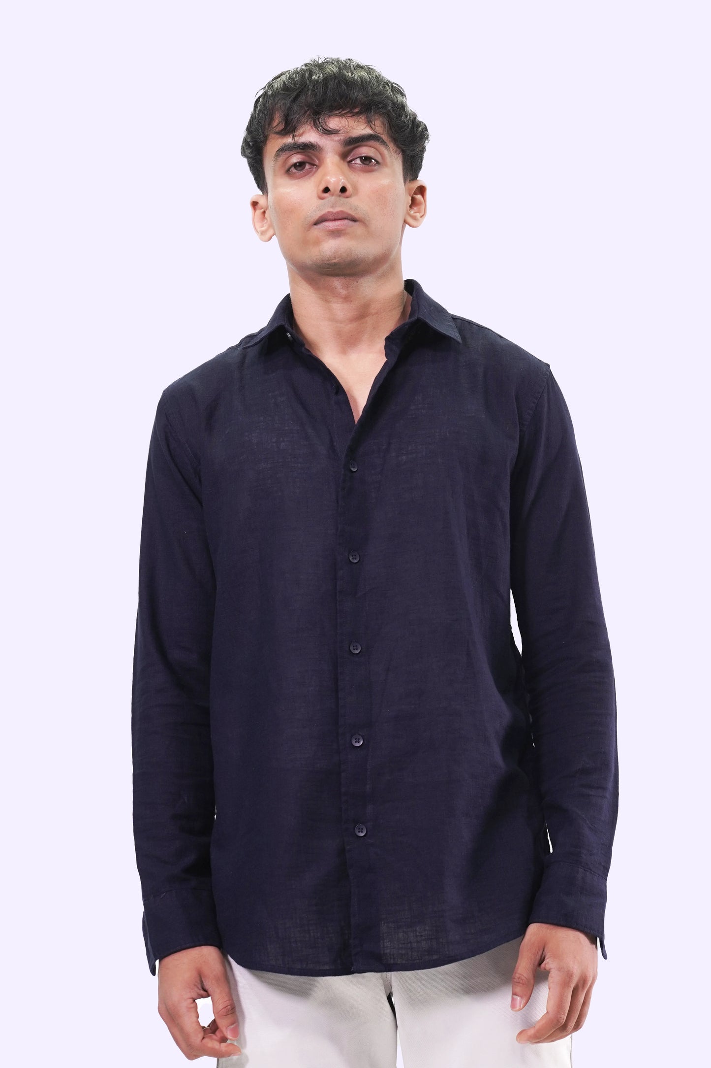 Classic Navy Linen Shirt 100% Pure Linen, Timeless Style