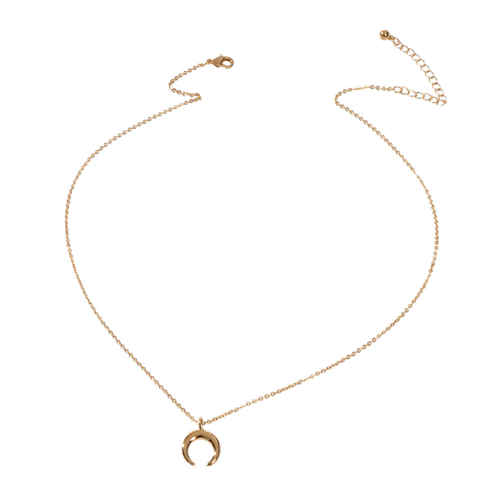 Trendy Horn Pendant Necklace Woman Teens Half Moon Crescent Charm Accessories-4