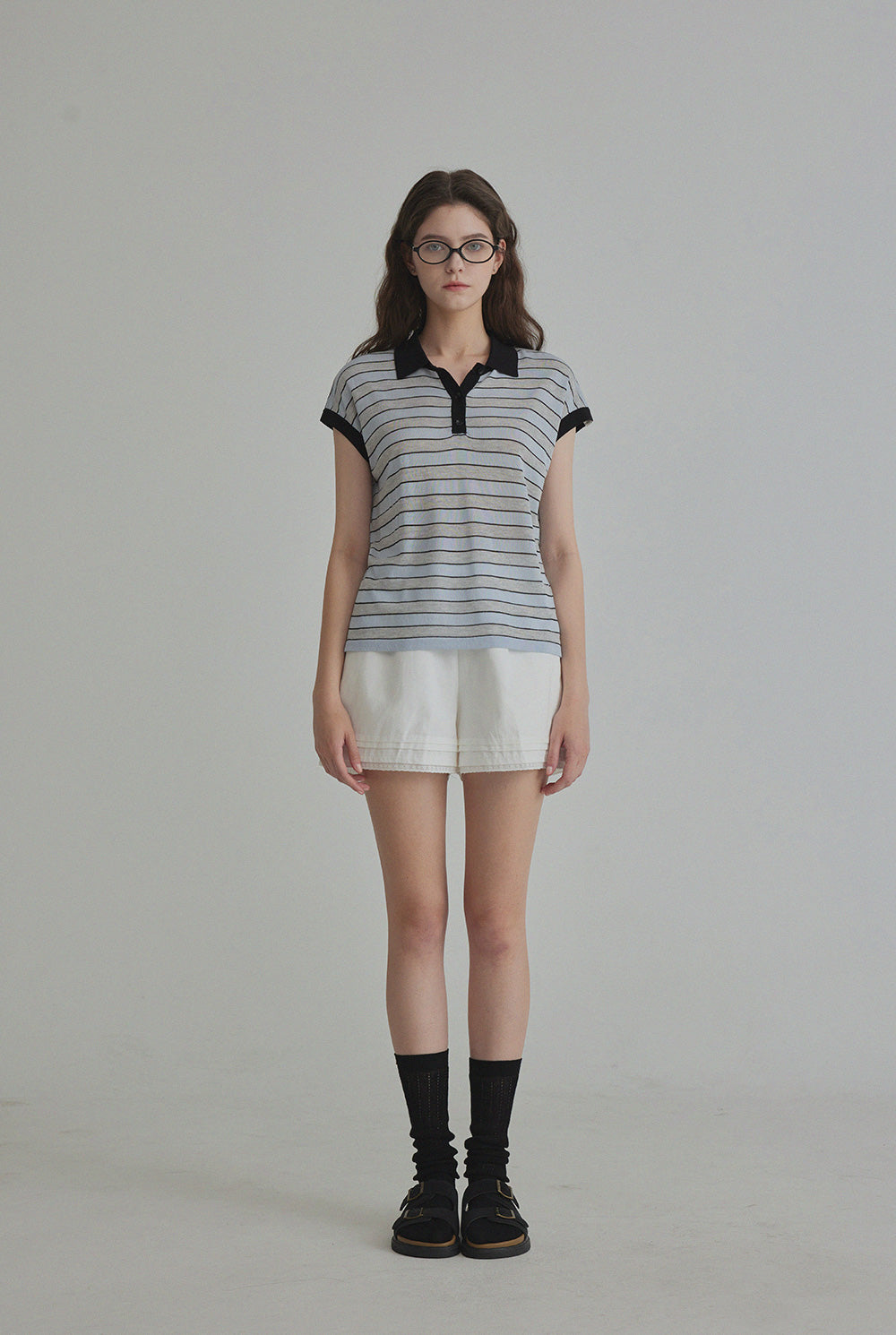 Merdin Casual Striped Collar Short Sleeve Knit