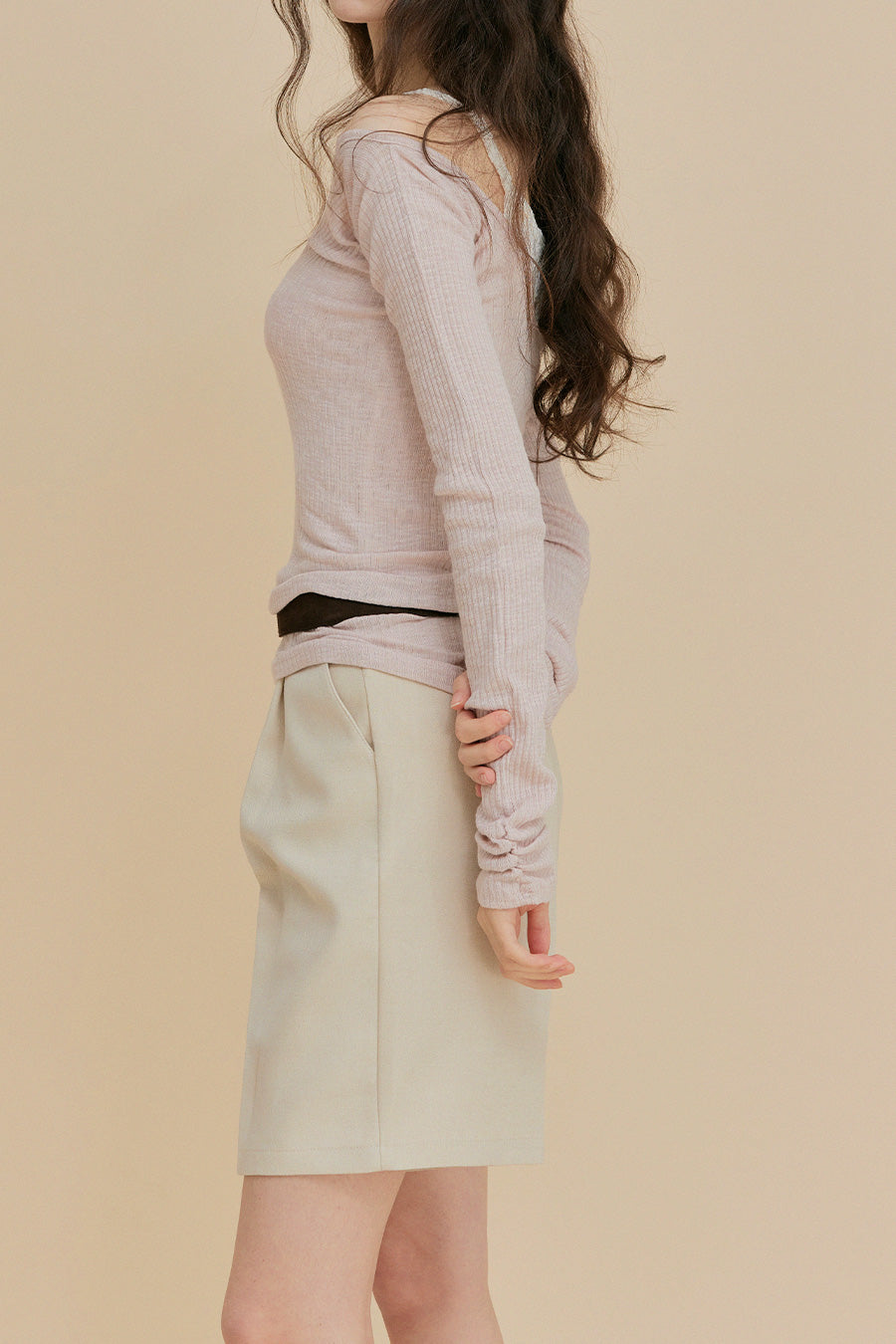 Beige Shade Pintuck Half Pants Relaxed Fit