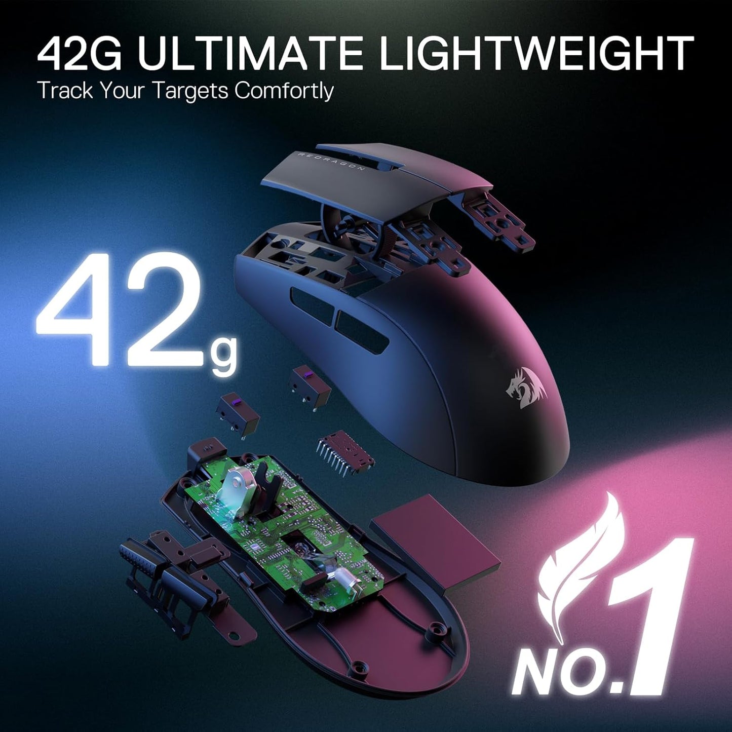 Redragon M724 Wired Ultra-Light Gaming Mouse – 42g, 12400 DPI, 5 Programmable Buttons