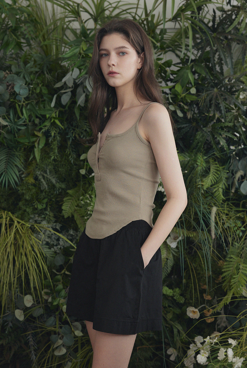 Tuto Button-Front Round Neck Sleeveless Top