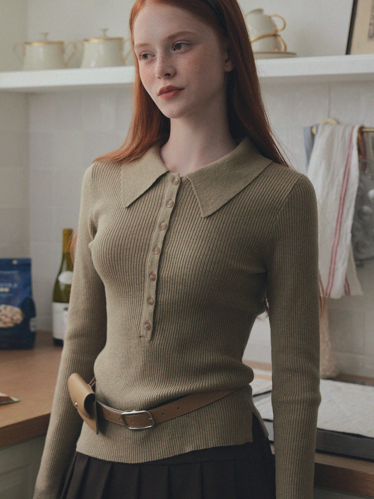 Larkin Long Sleeve Knit with Button-Up Collar