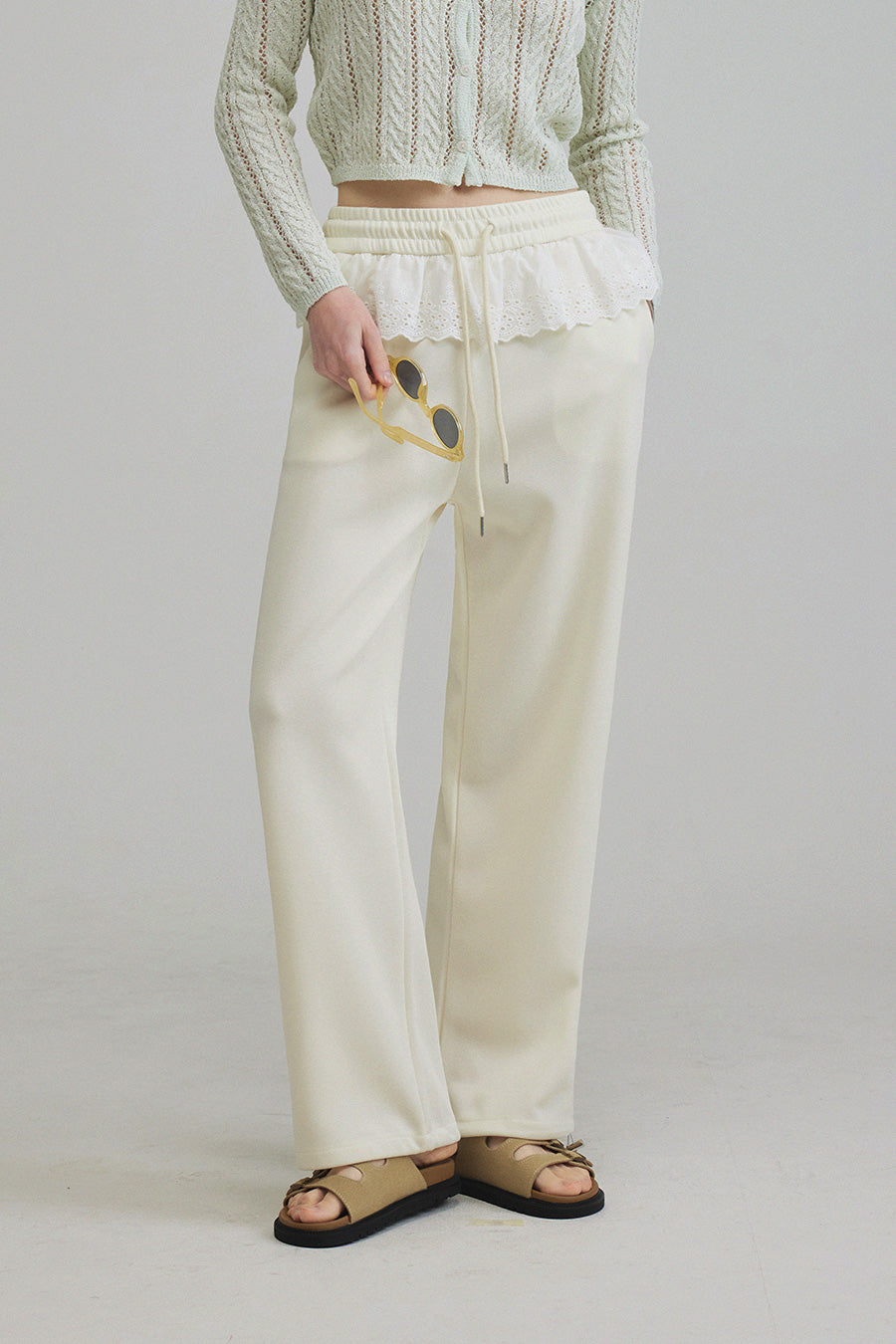 Elfo Lace Color Block Wide-Leg Pants