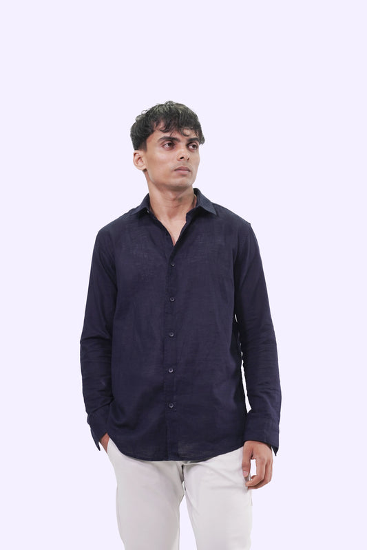 Classic Navy Linen Shirt 100% Pure Linen, Timeless Style
