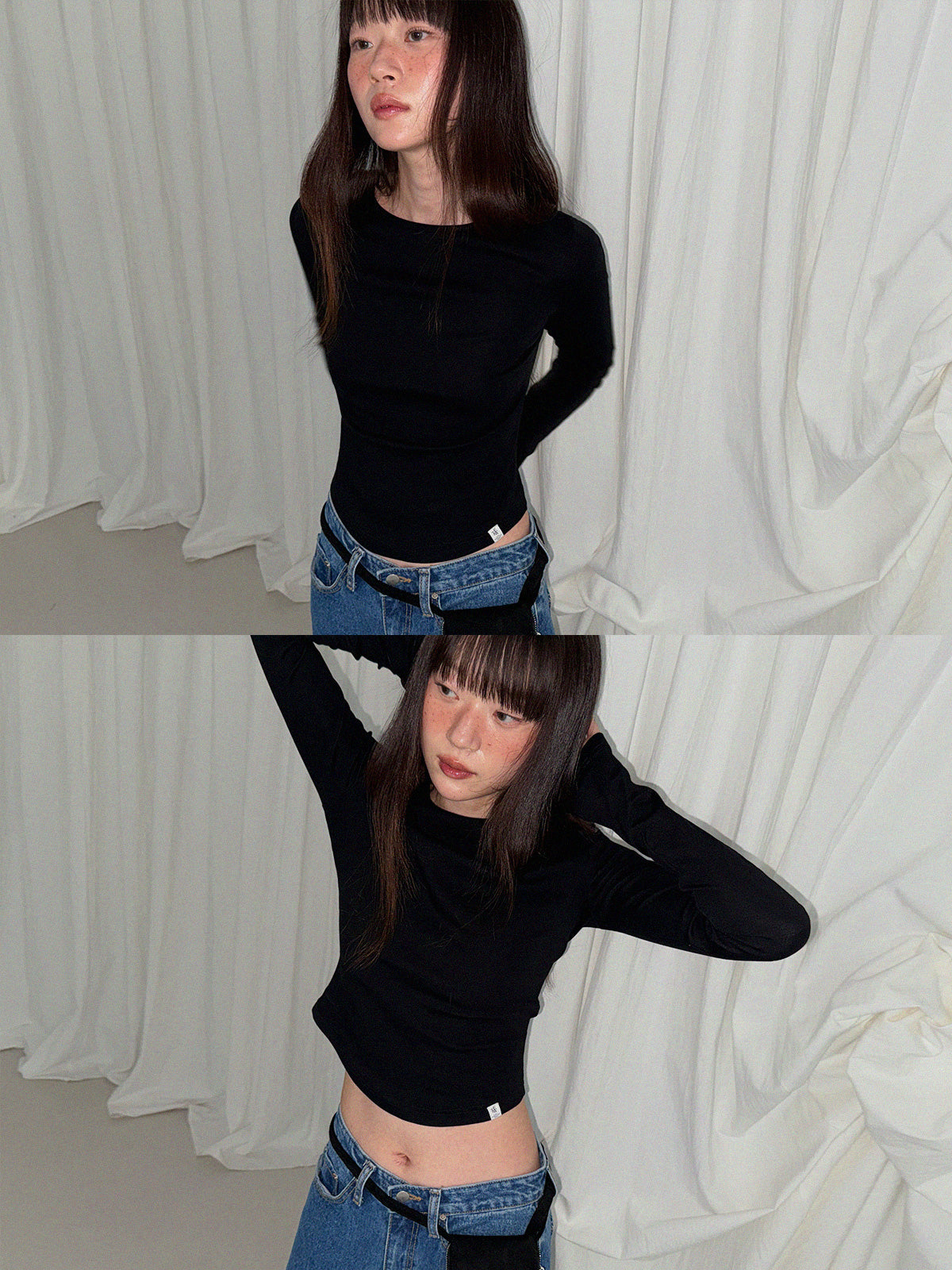 Steel Color Long Sleeve Round Neck Tee