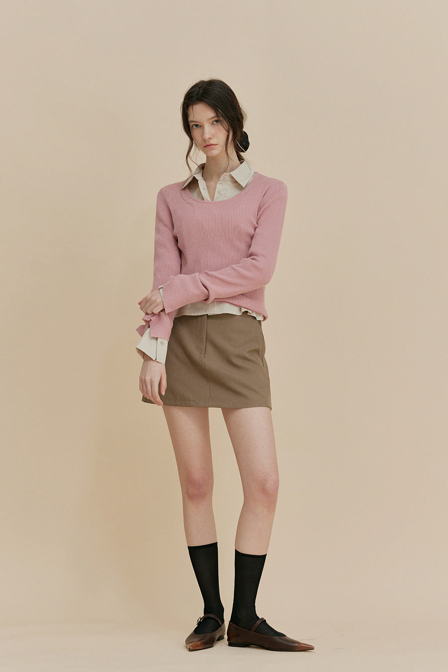 Wool V-Neck Symbol Knit Pink