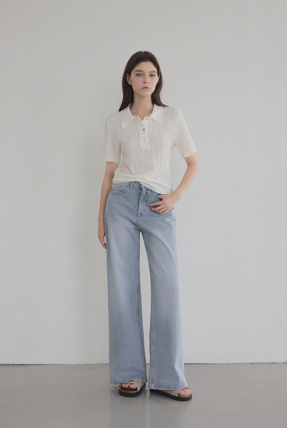 Casual Baggy Embossed Collar T-Shirt