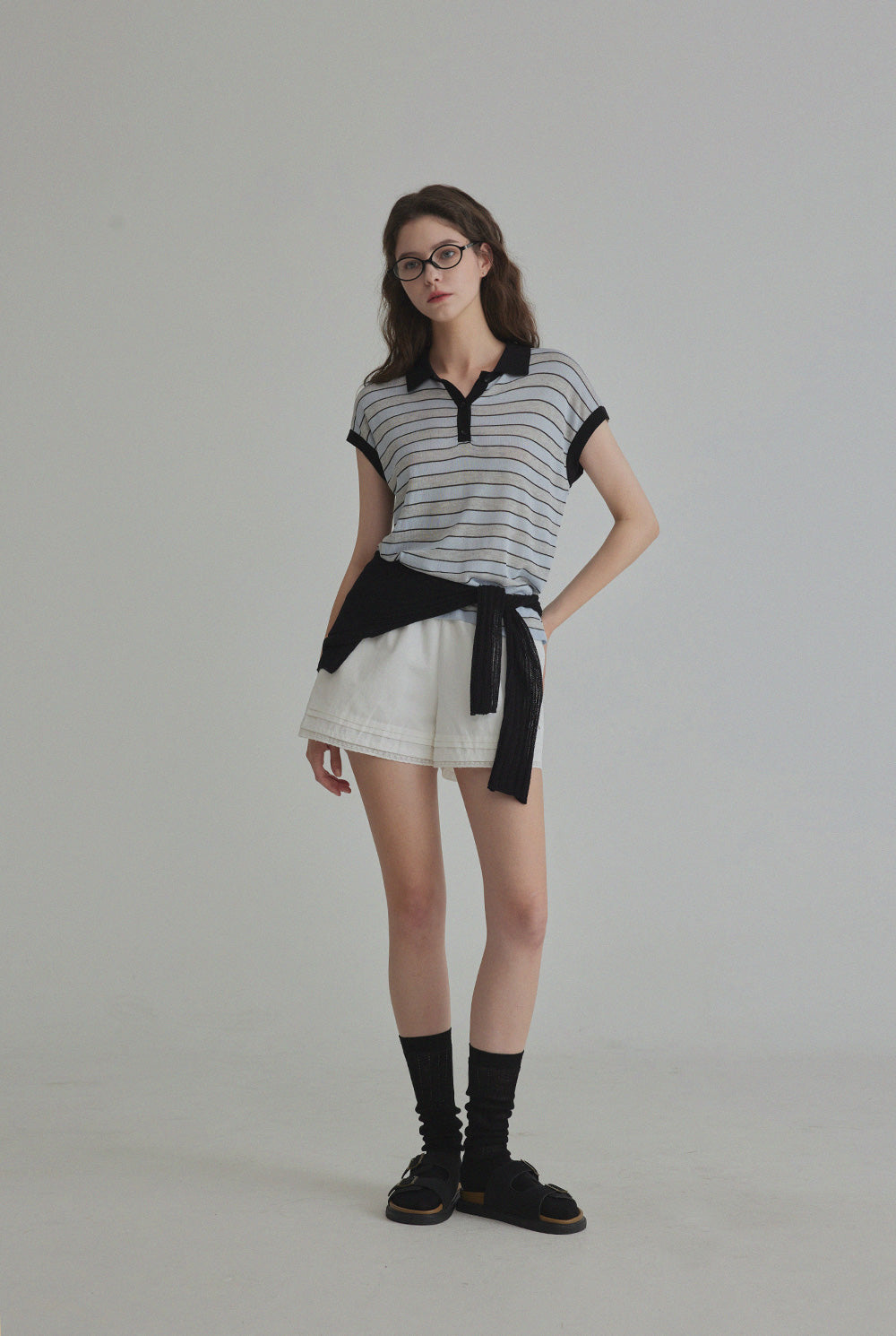 Merdin Casual Striped Collar Short Sleeve Knit