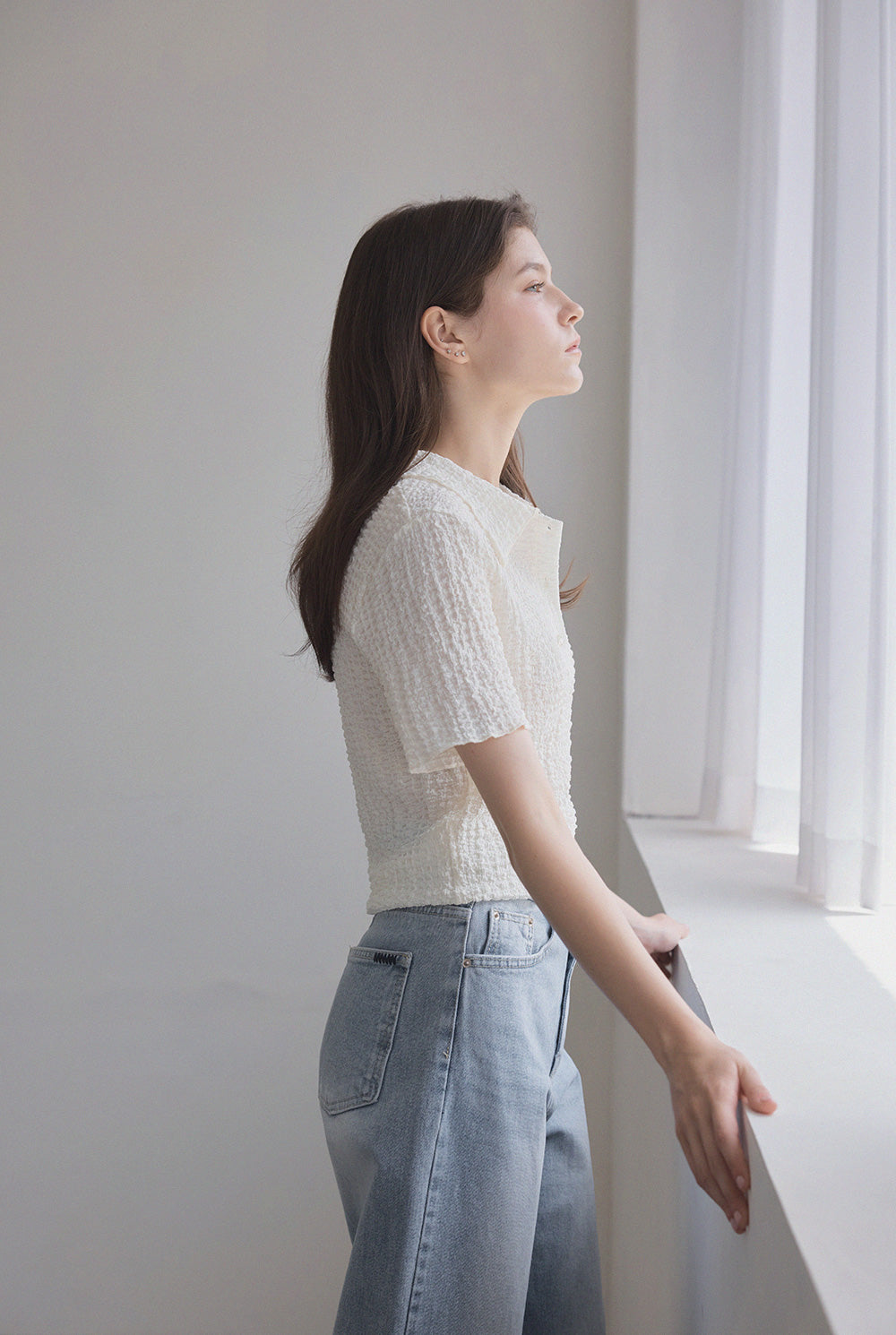 Casual Baggy Embossed Collar T-Shirt