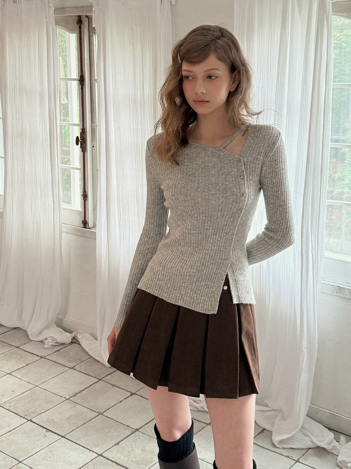 Corning Cut-Out Button Knit