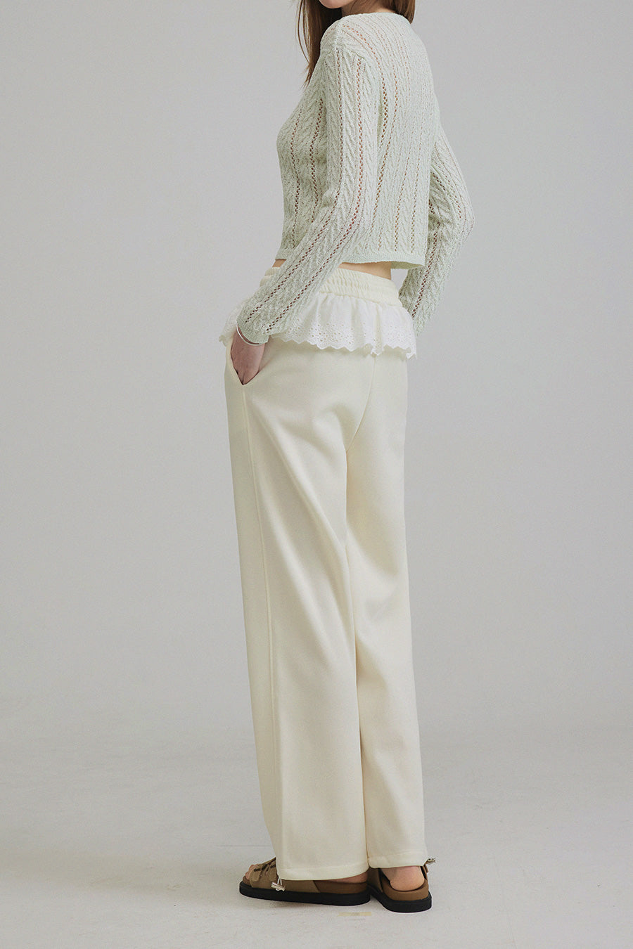 Elfo Lace Color Block Wide-Leg Pants