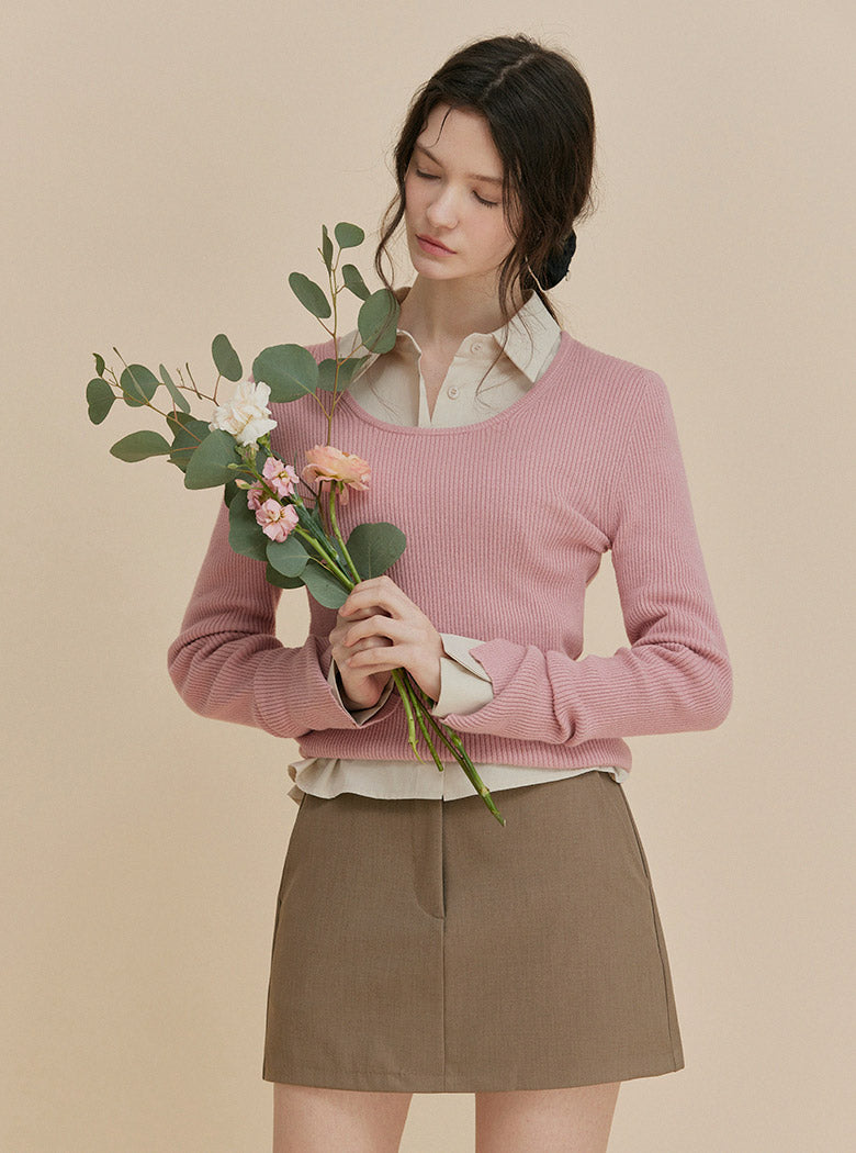 Wool V-Neck Symbol Knit Pink