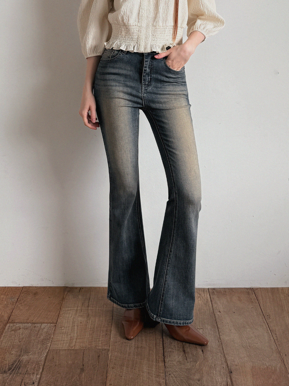 Nisha Vintage Washed Bootcut Denim Jeans