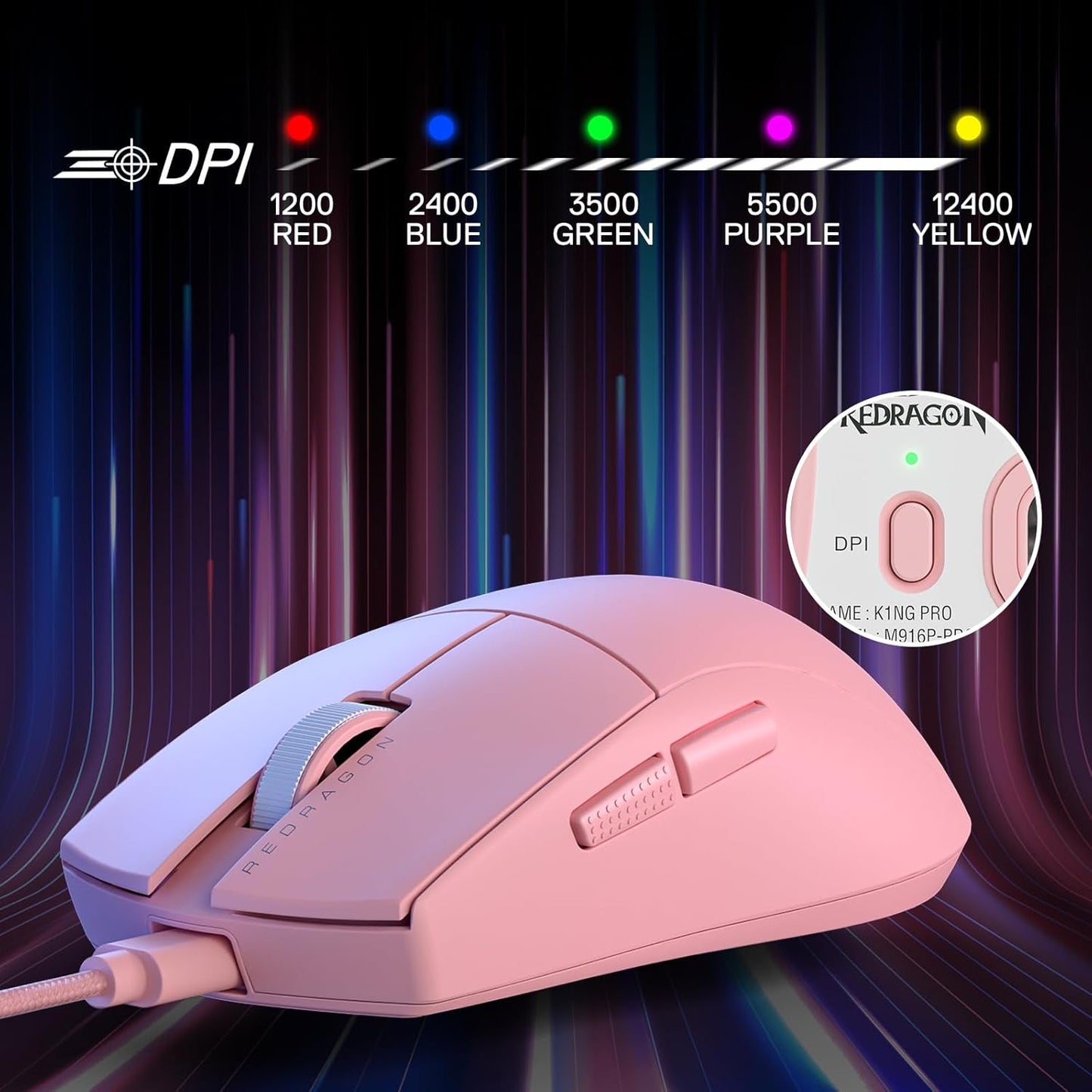 Redragon M724 Wired Ultra-Light Gaming Mouse – 42g, 12400 DPI, 5 Programmable Buttons
