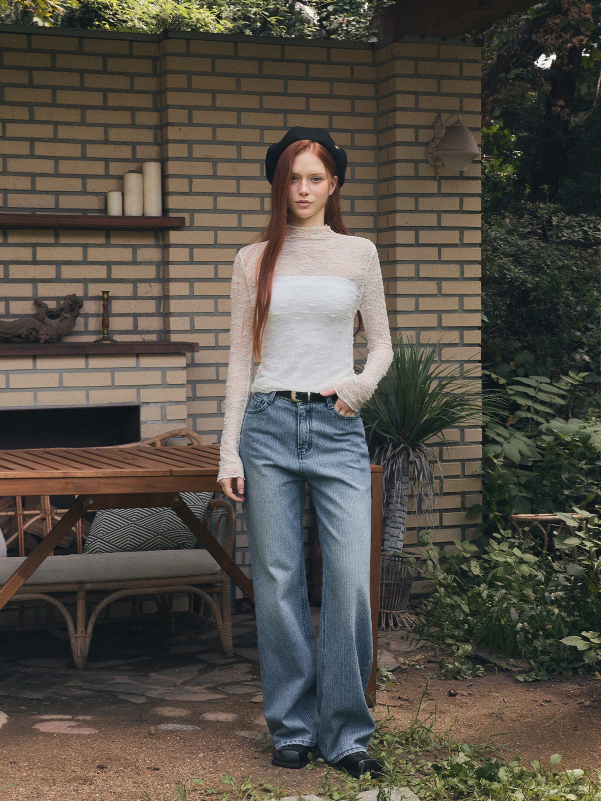 Wooden Sheer Wrinkle Long-Sleeve T-Shirt