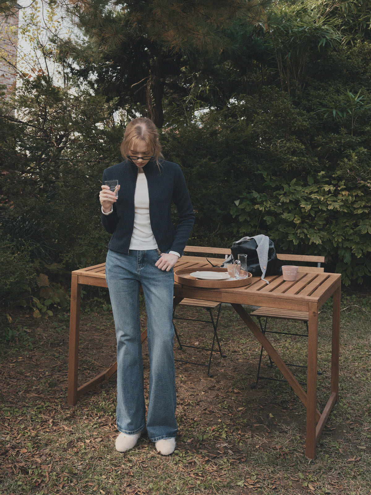 Rust Ribbed Long-Sleeve Zip-Up