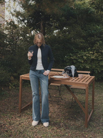 Rust Ribbed Long-Sleeve Zip-Up