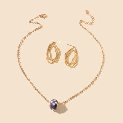 Purple Pendant Necklace and Gold Earrings Set - Elegant Jewelry Ensemble Gift-0