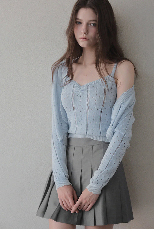 Zden Knit Tank & Cardigan Set Blue