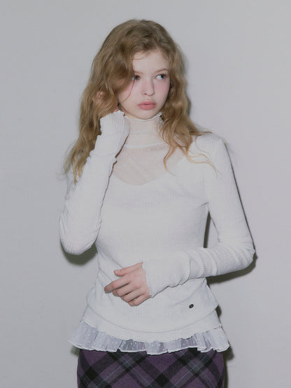 Behi Dot See-Through Turtleneck Top