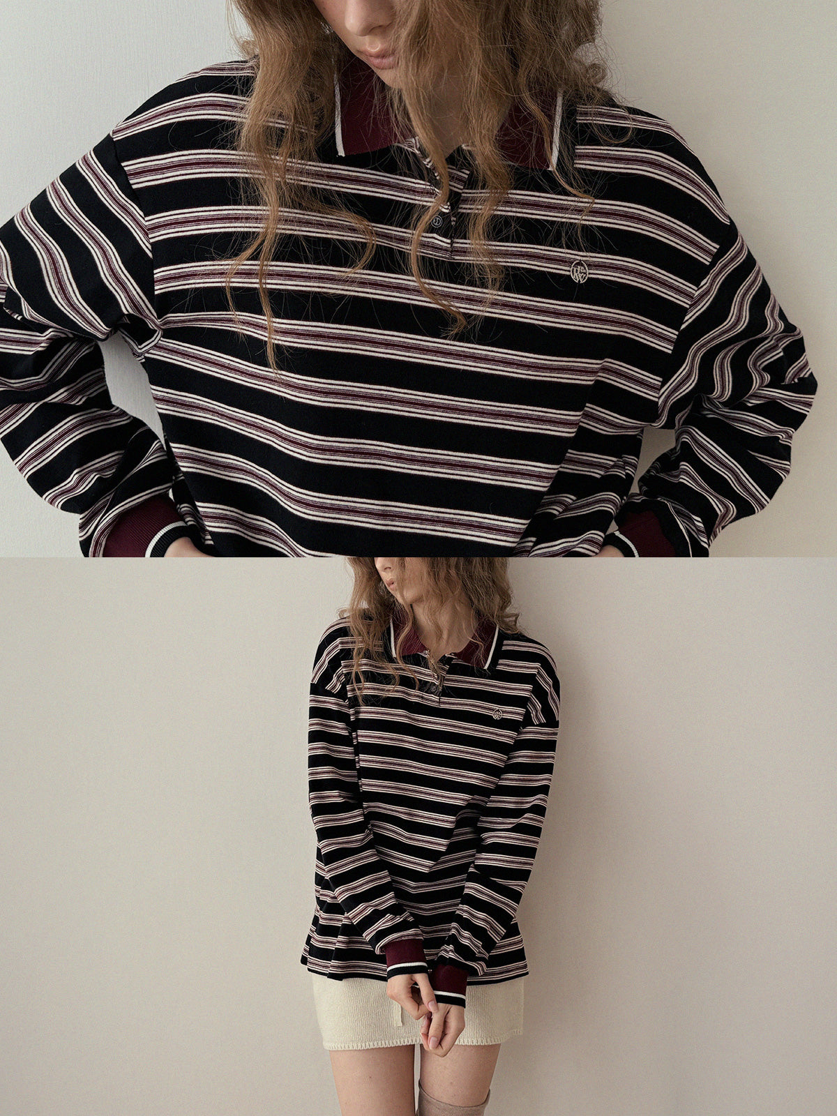 تي شيرت جولين رجبي بأكمام طويلة وياقة