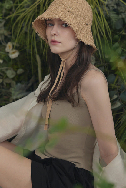 Tuto Button-Front Round Neck Sleeveless Top