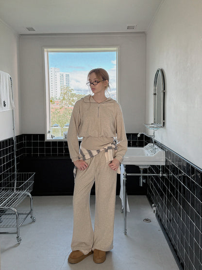 Layered Half-Zip Sweatshirt and Wide Long Pants