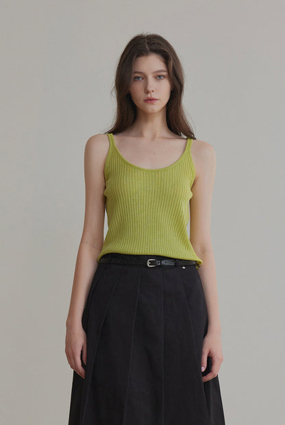 Sia Ribbed Knit Sleeveless Tee Fresh Green