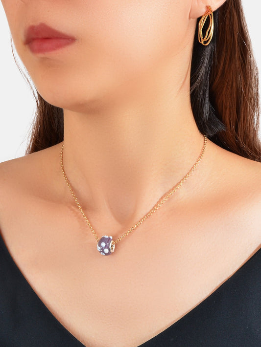 Purple Pendant Necklace and Gold Earrings Set - Elegant Jewelry Ensemble Gift-1