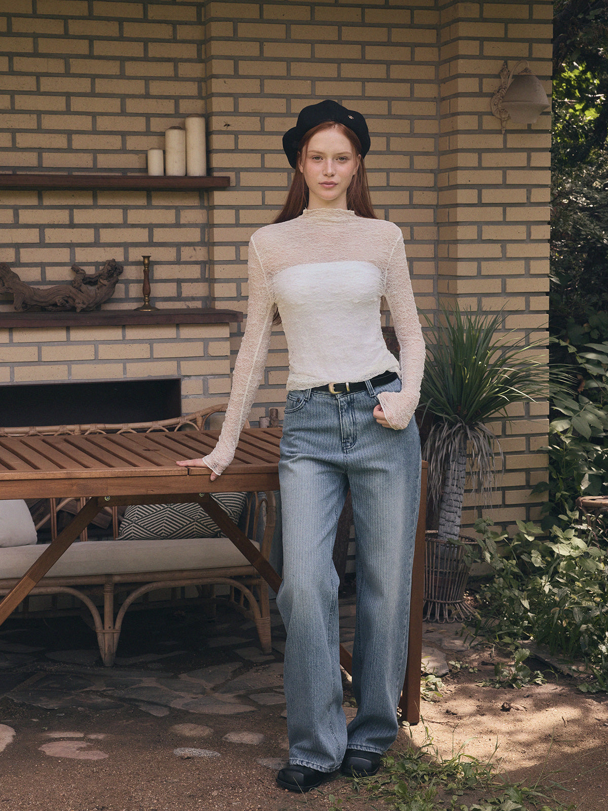 Wooden Sheer Wrinkle Long-Sleeve T-Shirt