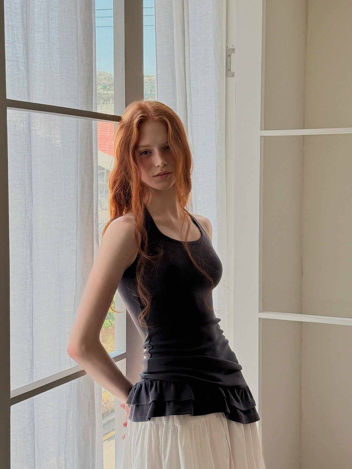 Beol Halterneck Frill Sleeveless Top