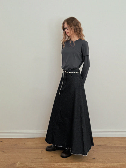 Neville Denim Maxi Long Skirt
