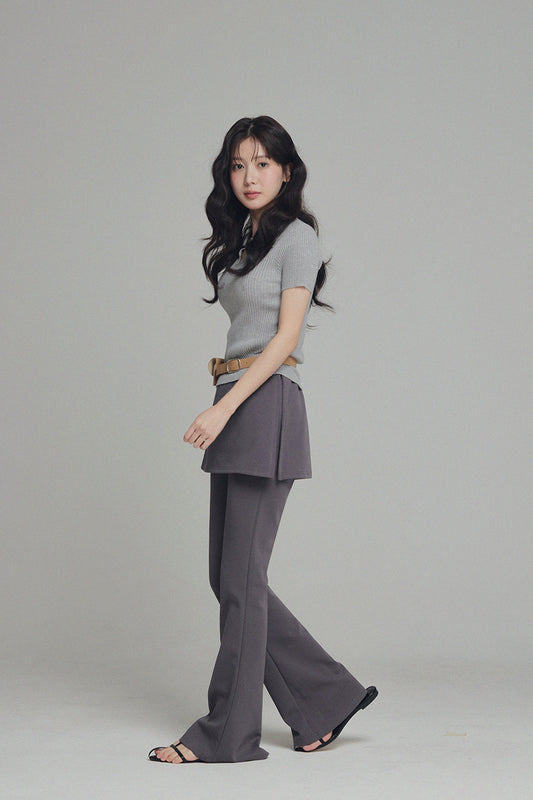 Floy Collar Shirring Crop Knit Grey