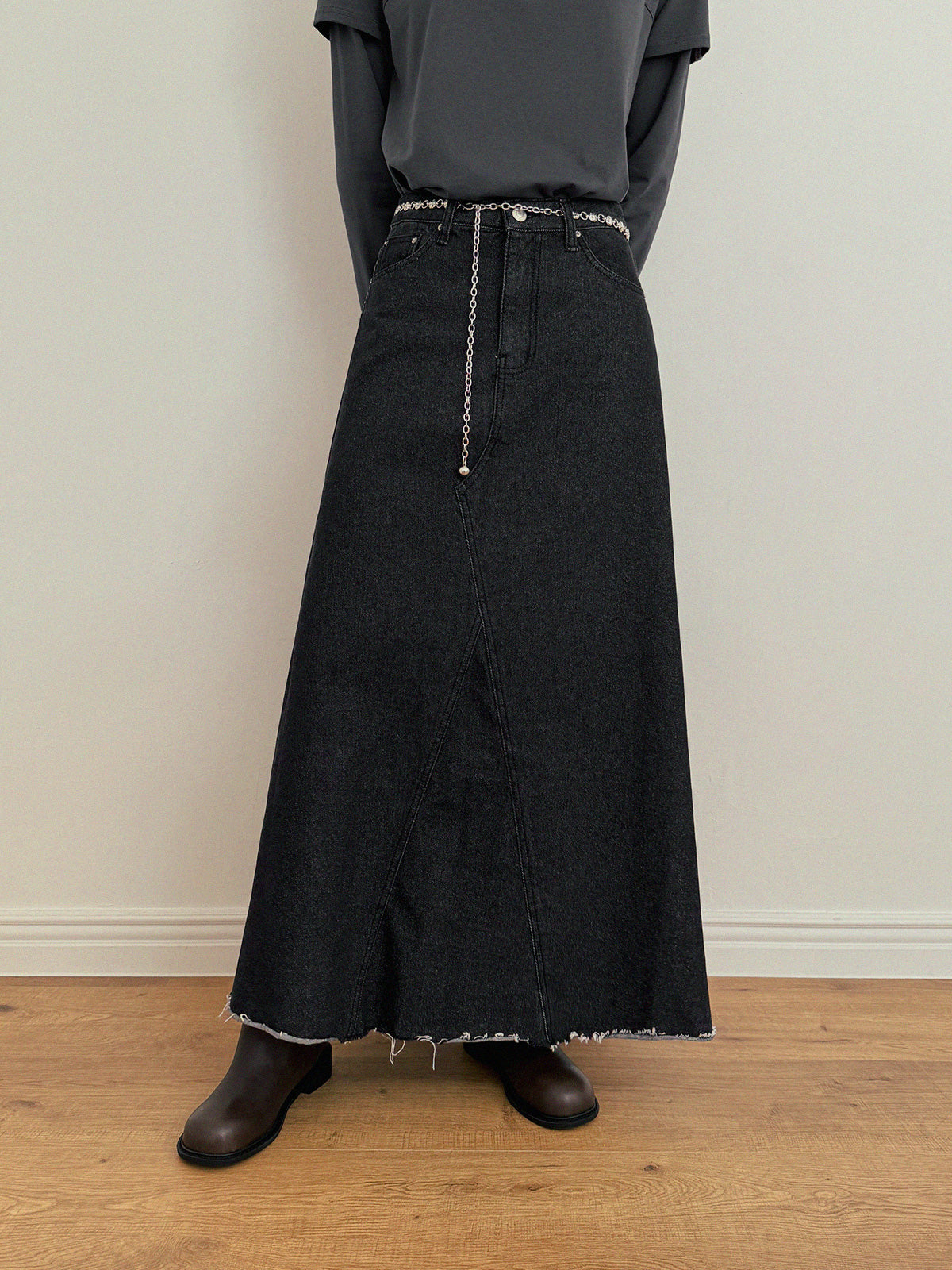 Neville Denim Maxi Long Skirt