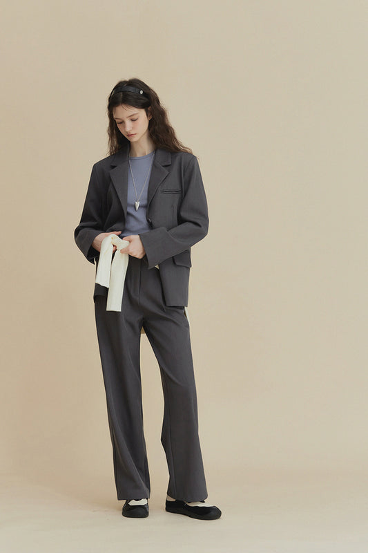 Grey Shamon Toppintuck Relaxed Fit Slacks