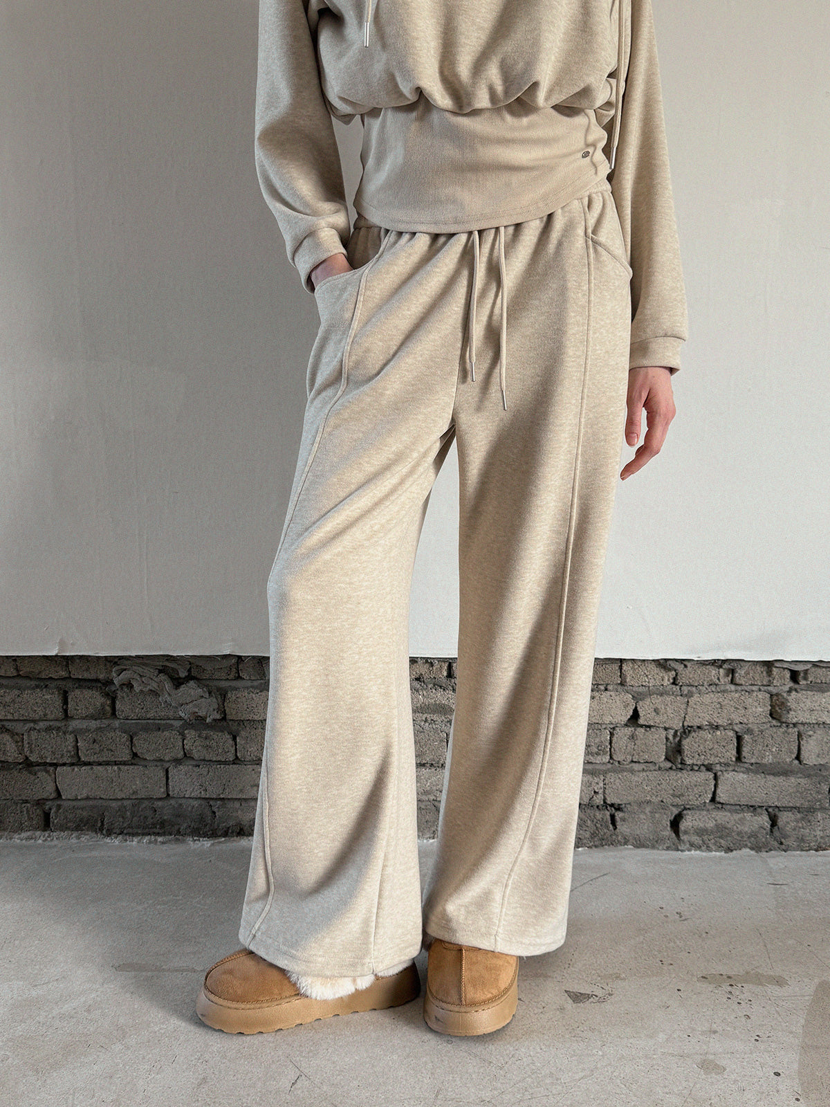 Layered Half-Zip Sweatshirt and Wide Long Pants