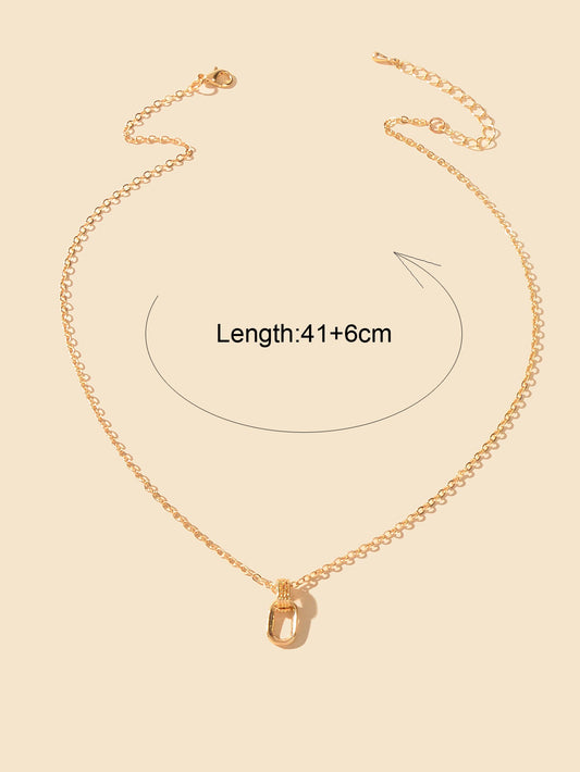 Dainty Delicate Gold Chain Geometric Elliptical Necklace Party Jewellery Collar-1