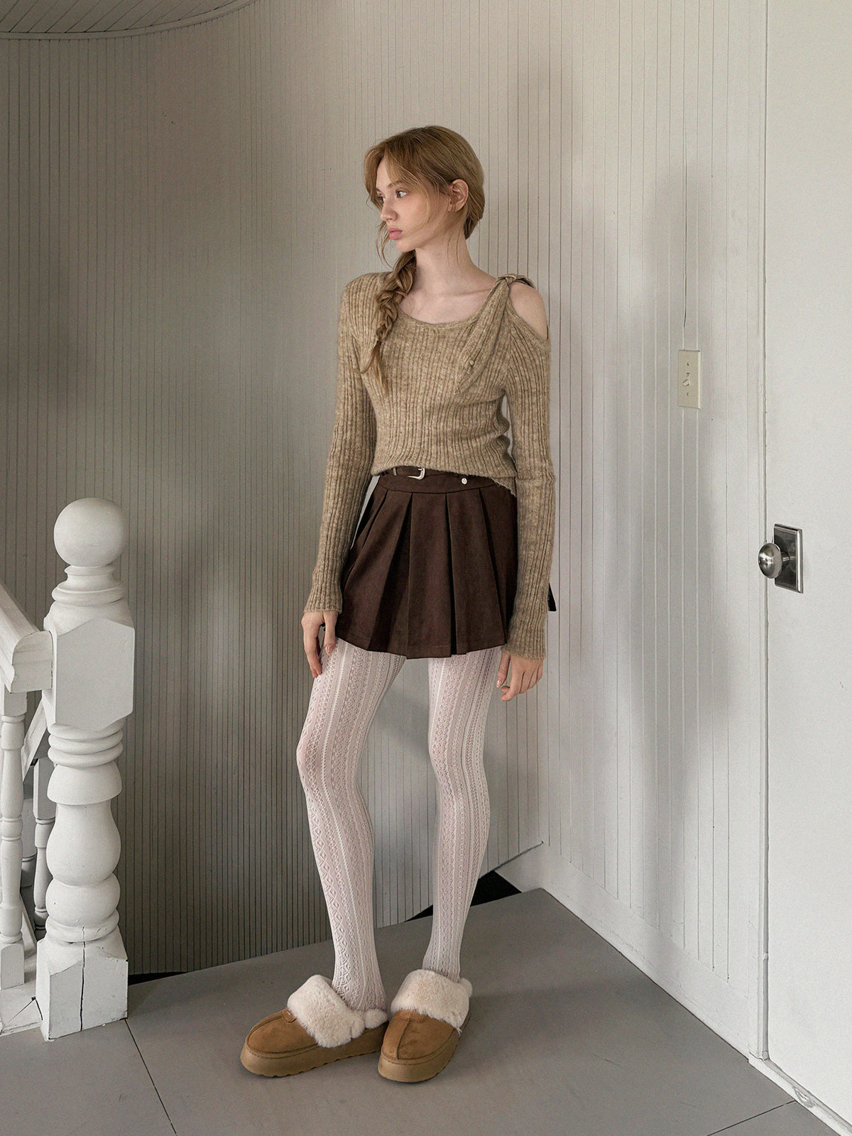 Bohe Shoulder Cut-Out Strap Knit Top