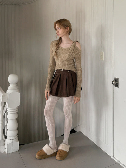 Bohe Shoulder Cut-Out Strap Knit Top