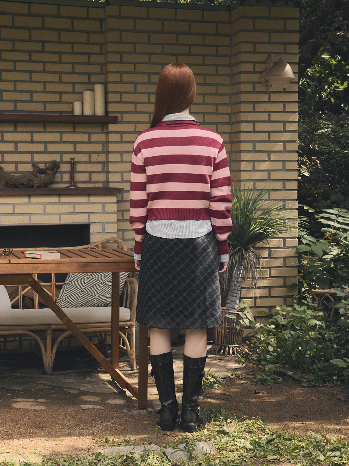 Bennu Check Chiffon Midi Skirt