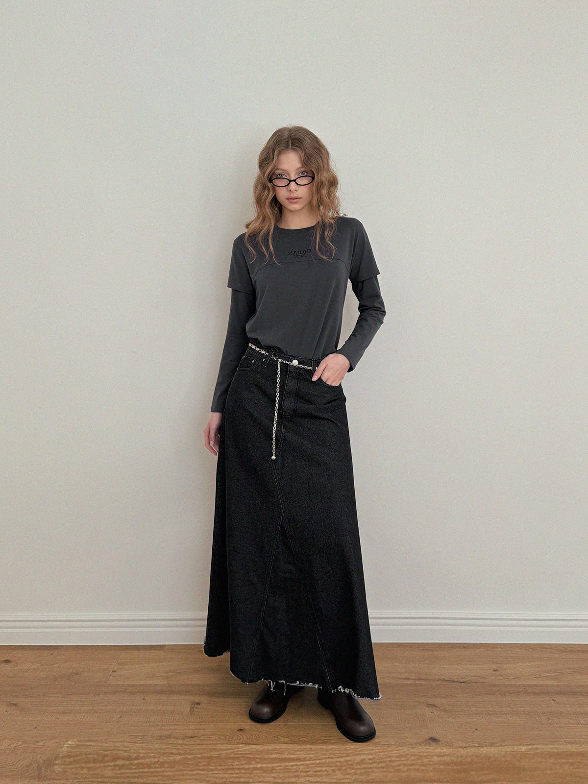 Neville Denim Maxi Long Skirt
