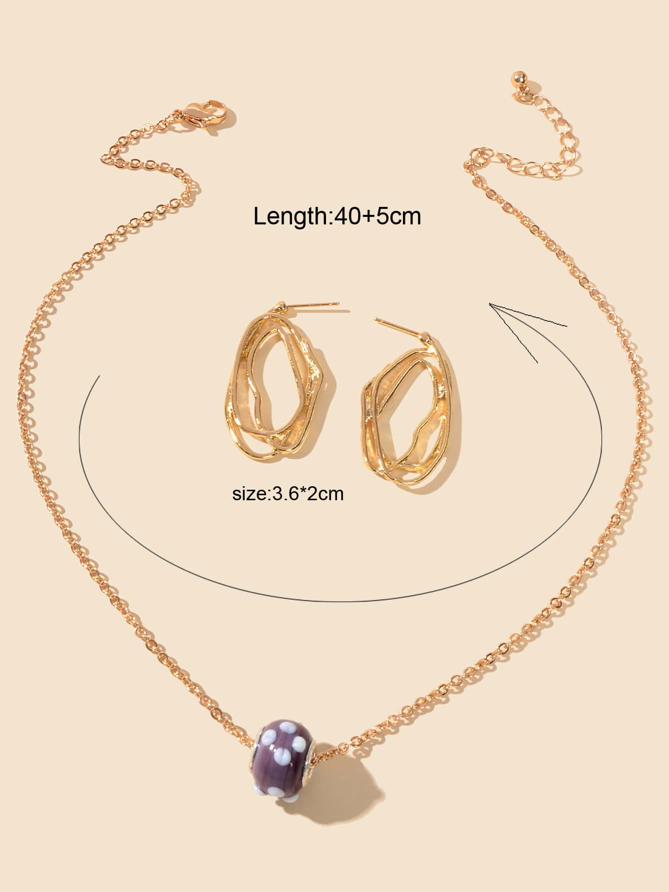 Purple Pendant Necklace and Gold Earrings Set - Elegant Jewelry Ensemble Gift-3