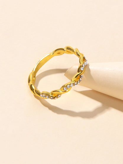 Band Women Gold Metal with Rhinestone Entangled Finger Ring Engagement Jewellery-2