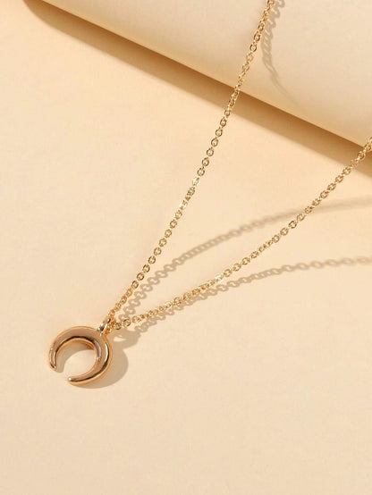 Trendy Horn Pendant Necklace Woman Teens Half Moon Crescent Charm Accessories-2